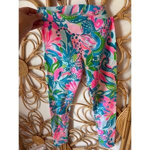 Lilly Pulitzer Girls Leggings Pink Blue Floral Tropical Print Size L 8-10 Kids
